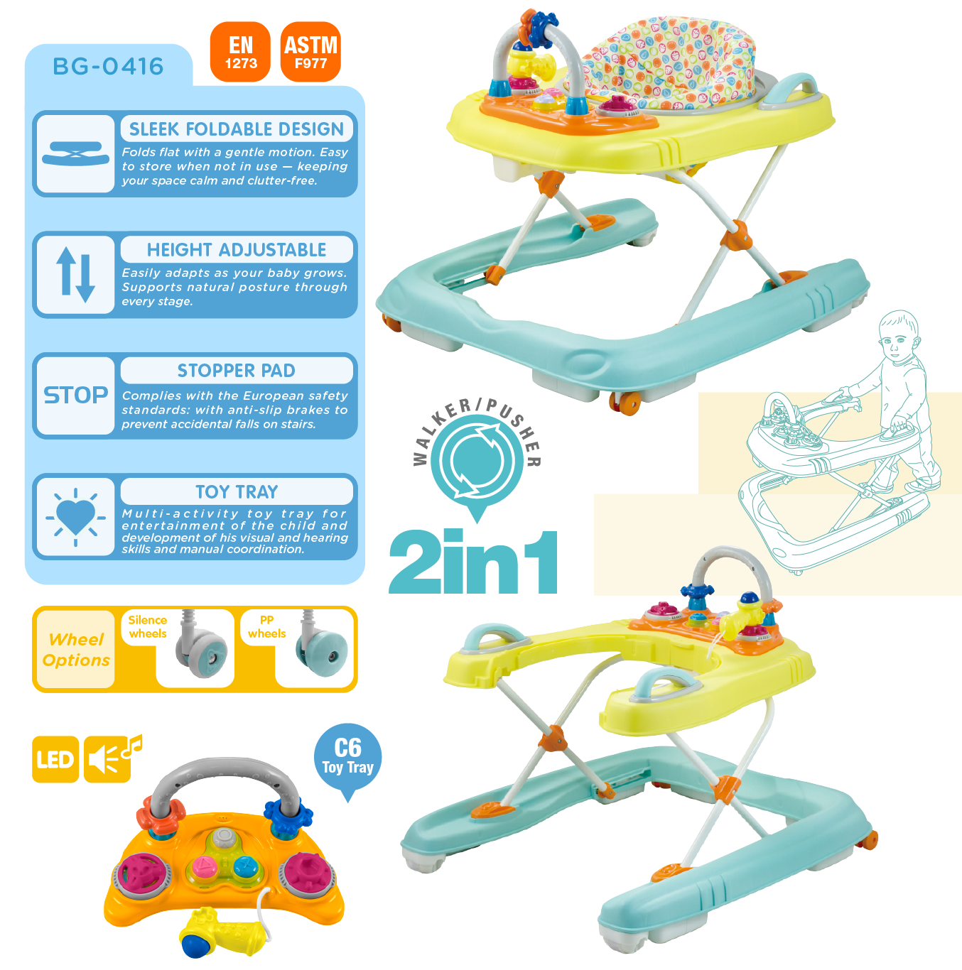 EN ASTM 2in1 Baby Walker/BG0416JIN SUN GEE PLASTICS CO., LTD. (Babygee)